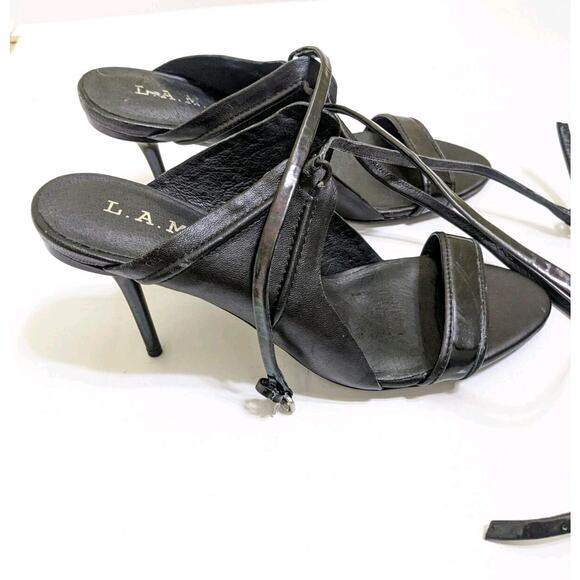 L.A.M.B. Bambi Gwen Stefani Heels Sandals Shoes Size 7.5 7 1/2 Leather Strappy - Picture 7 of 11